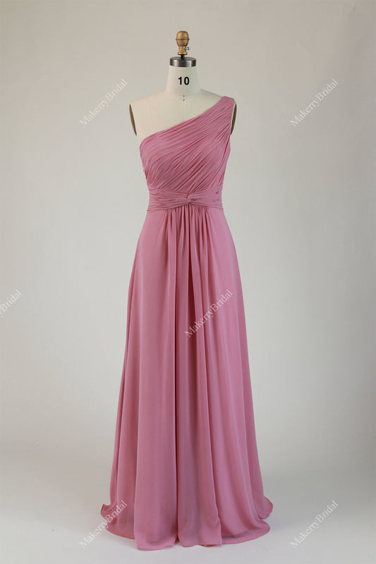 One-Shoulder Chiffon Bridesmaid Dress With Pleated Bodice