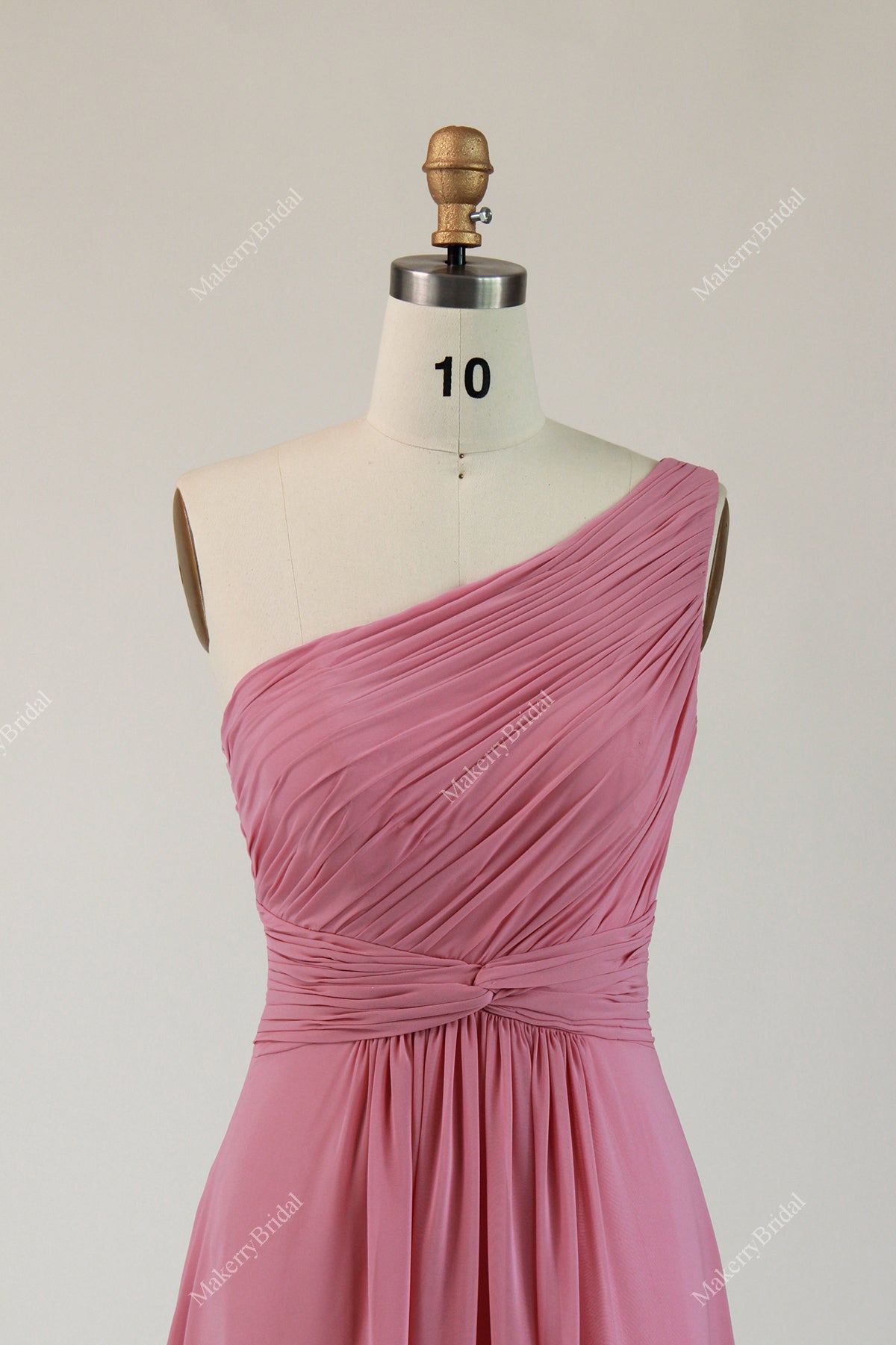 One-Shoulder Chiffon Bridesmaid Dress With Pleated Bodice