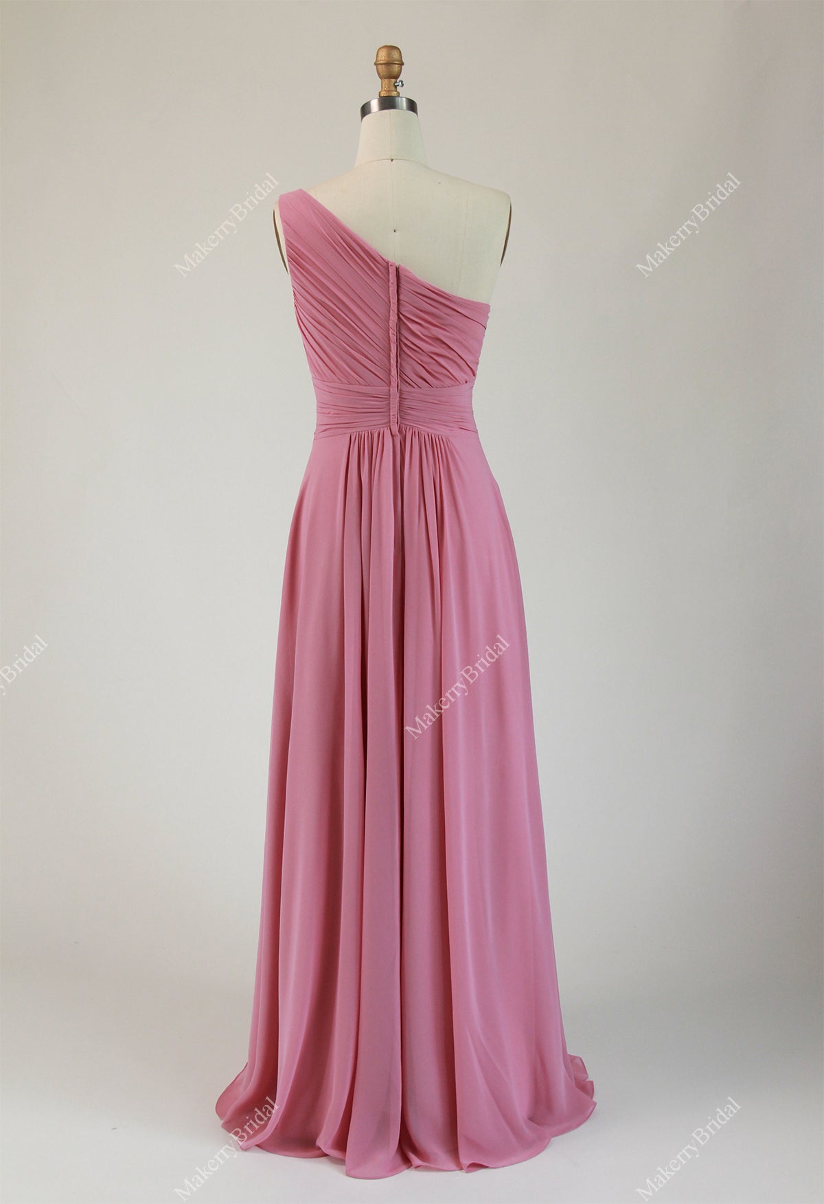 One-Shoulder Chiffon Bridesmaid Dress With Pleated Bodice