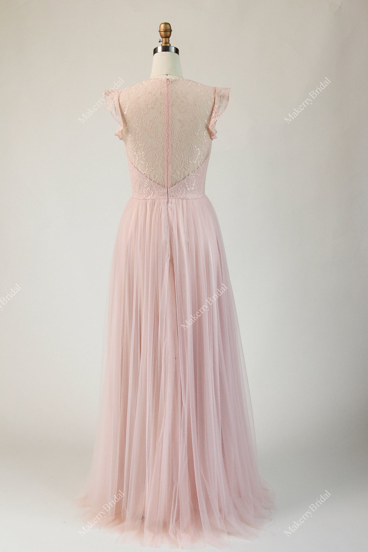 Pretty Tulle Long Bridesmaid Dress with Jewel Neckline