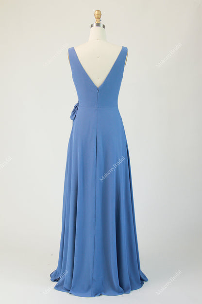 Classic V neck A Line  Bridesmaid Dress With Wrap Bodice