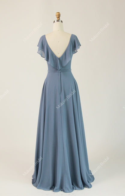 Flutter Sleeve Chiffon Bridesmaid Dress