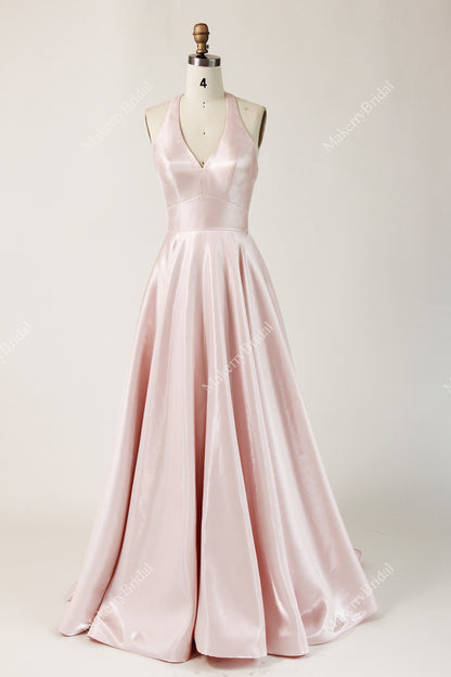 Prom Halter  A-line Moonbeam Satin Gown