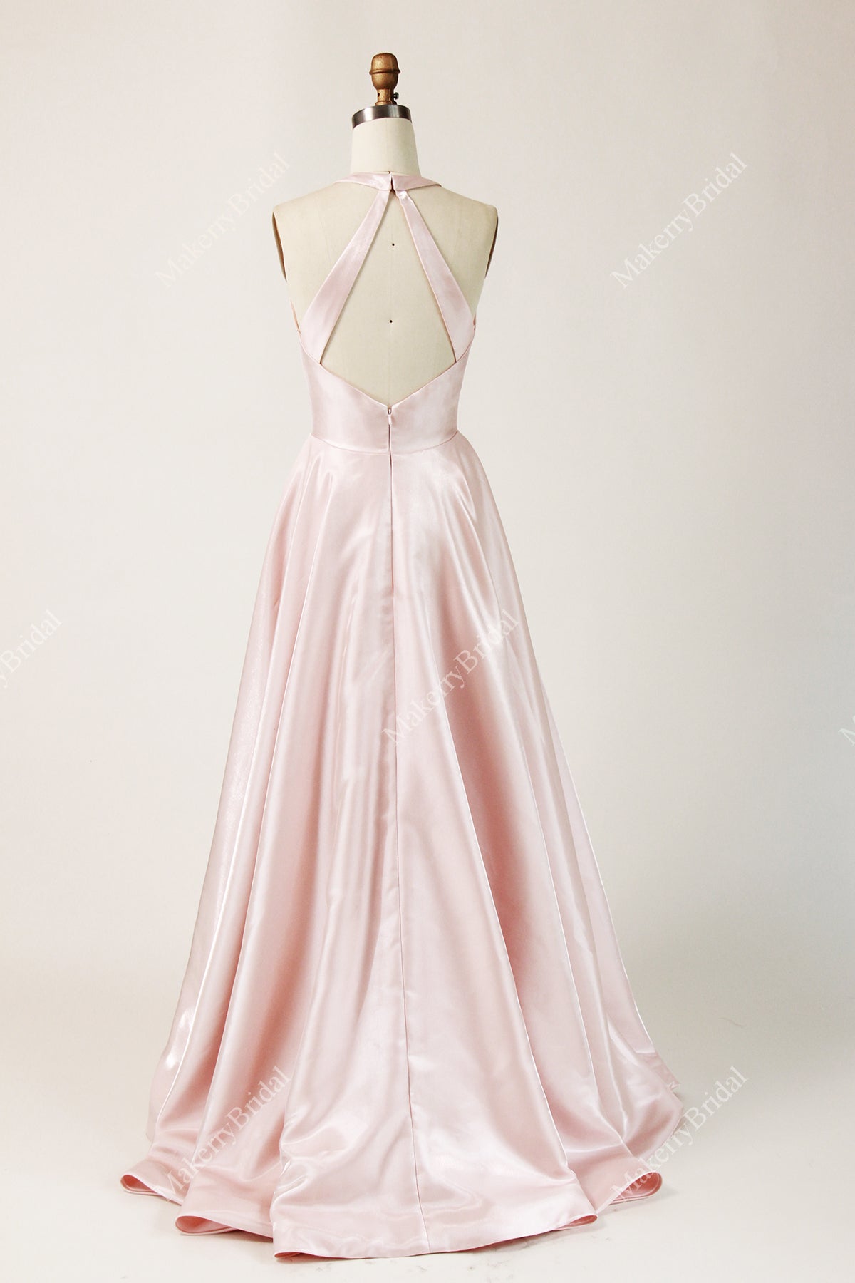 Prom Halter  A-line Moonbeam Satin Gown