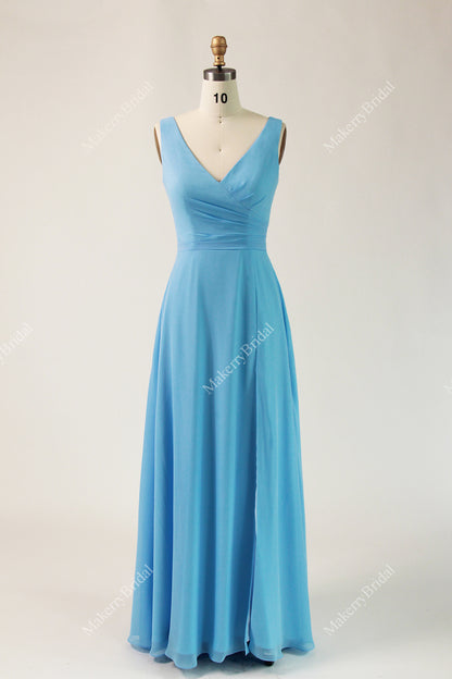 A-Line Pleated Chiffon Floor-Length Dress