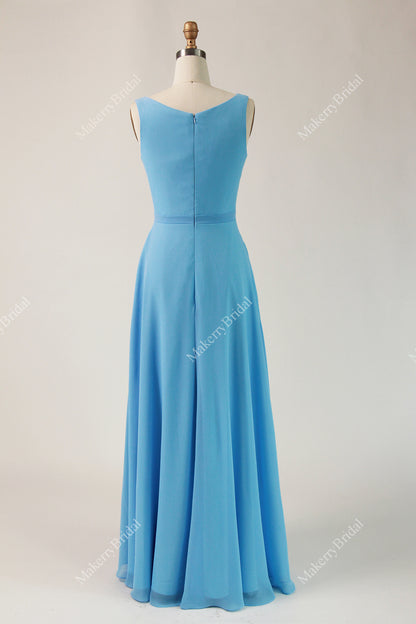 A-Line Pleated Chiffon Floor-Length Dress