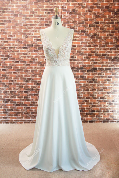 Simple A-Line Wedding Dress With Floral Lace Bodice