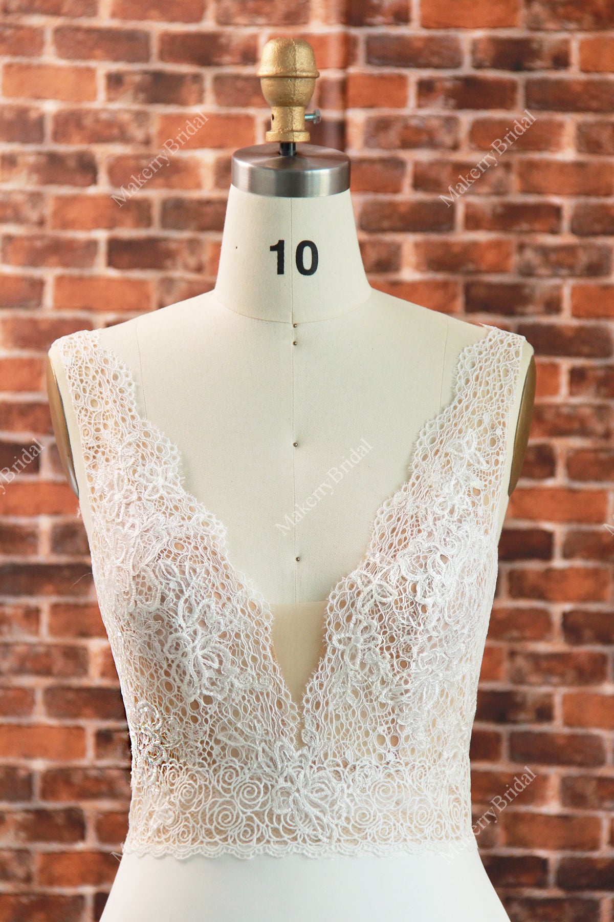 Simple A-Line Wedding Dress With Floral Lace Bodice