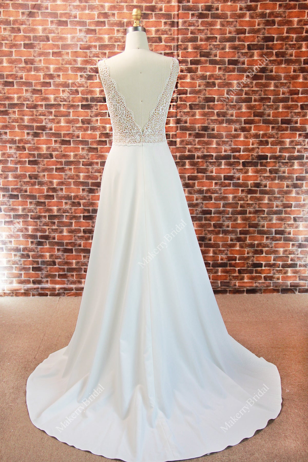 Simple A-Line Wedding Dress With Floral Lace Bodice