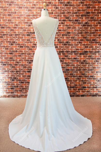 Simple A-Line Wedding Dress With Floral Lace Bodice