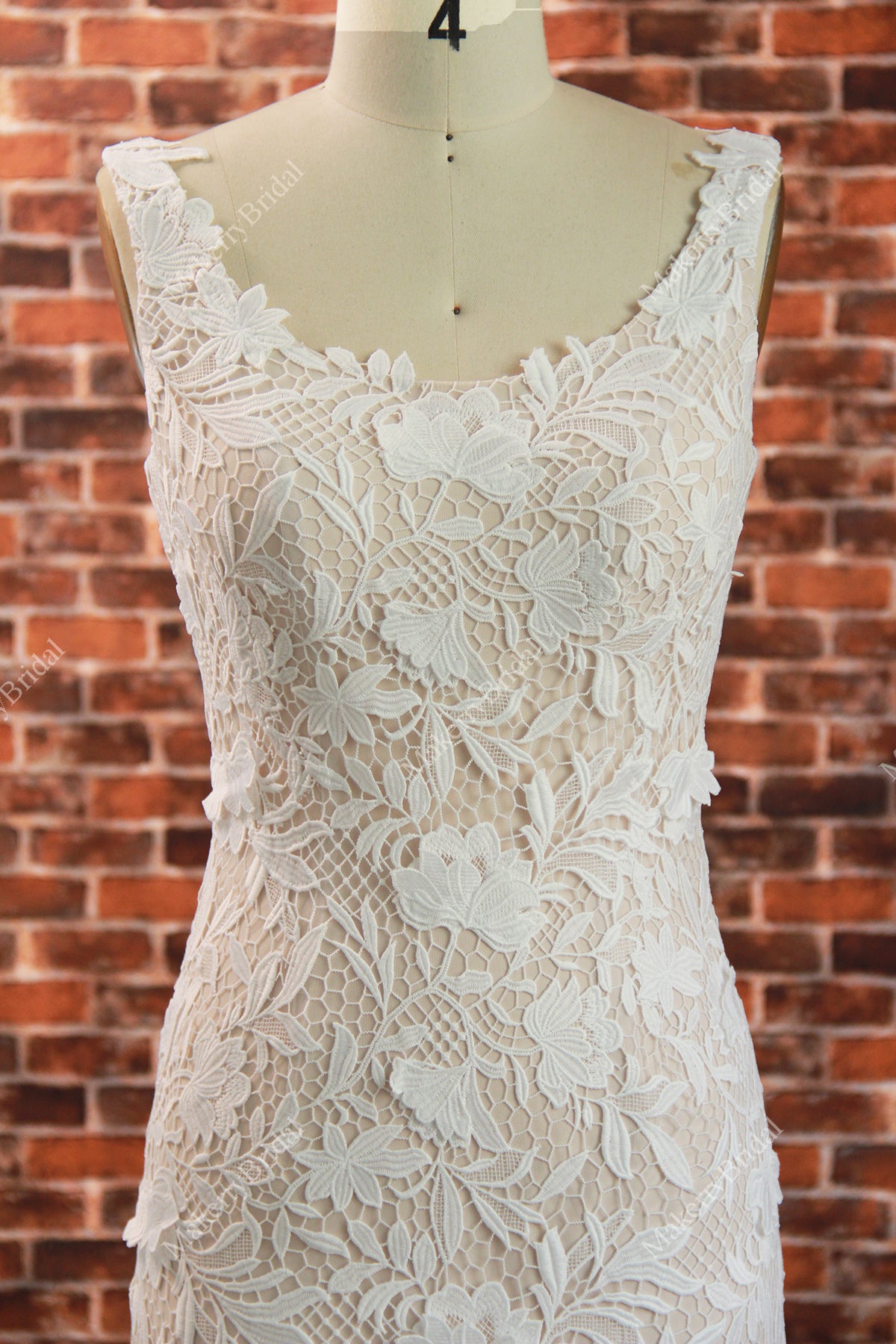 Elegant Three-Dimensional Floral Lace  Wedding Dress With Bateau Neckline