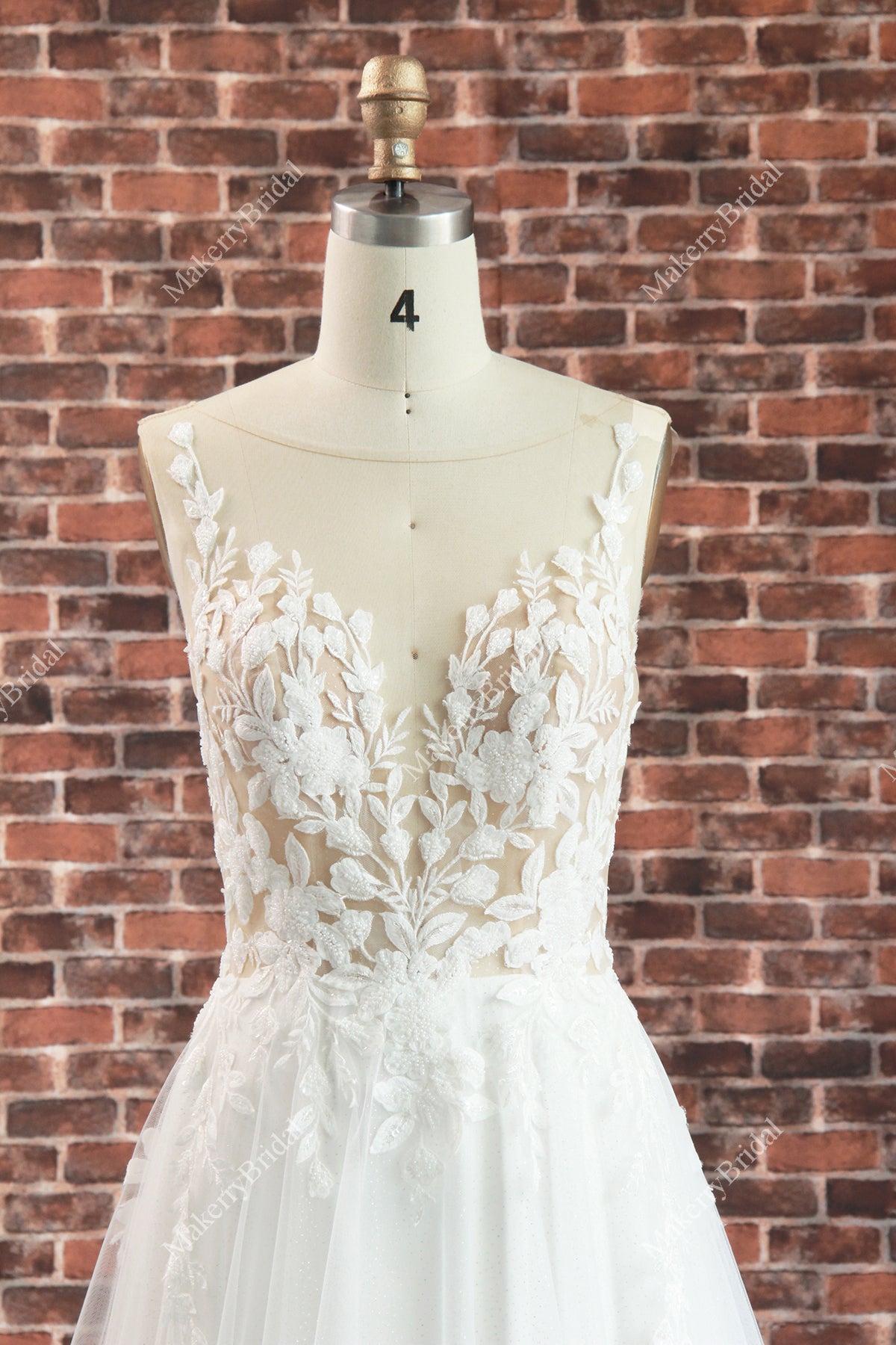 Elegant  See Through Appliques A Line Wedding Dress