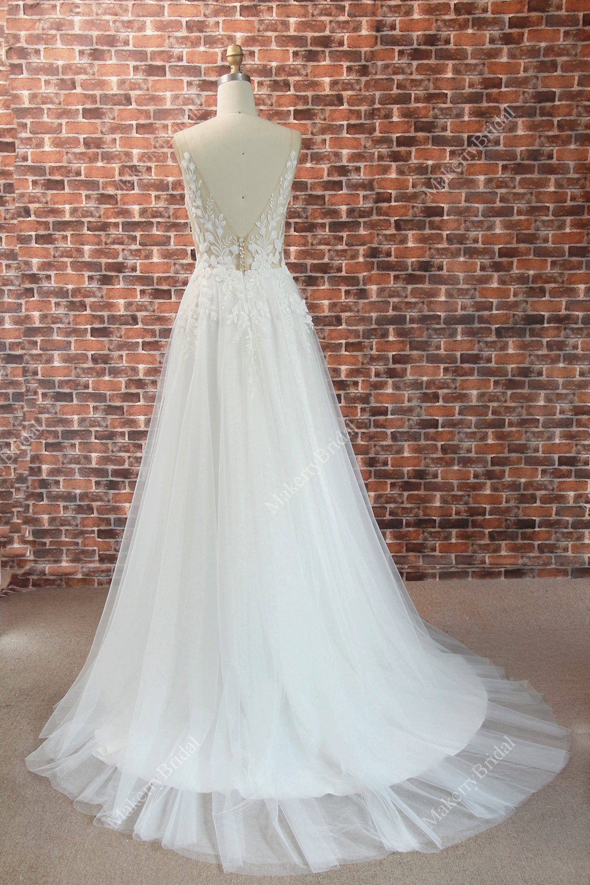 Elegant  See Through Appliques A Line Wedding Dress