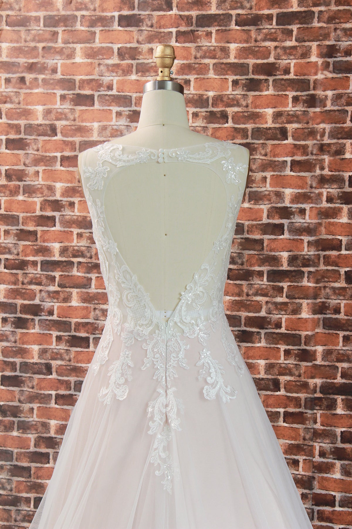 Ultra-romantic V-neck Heart-shape Back Wedding Gown