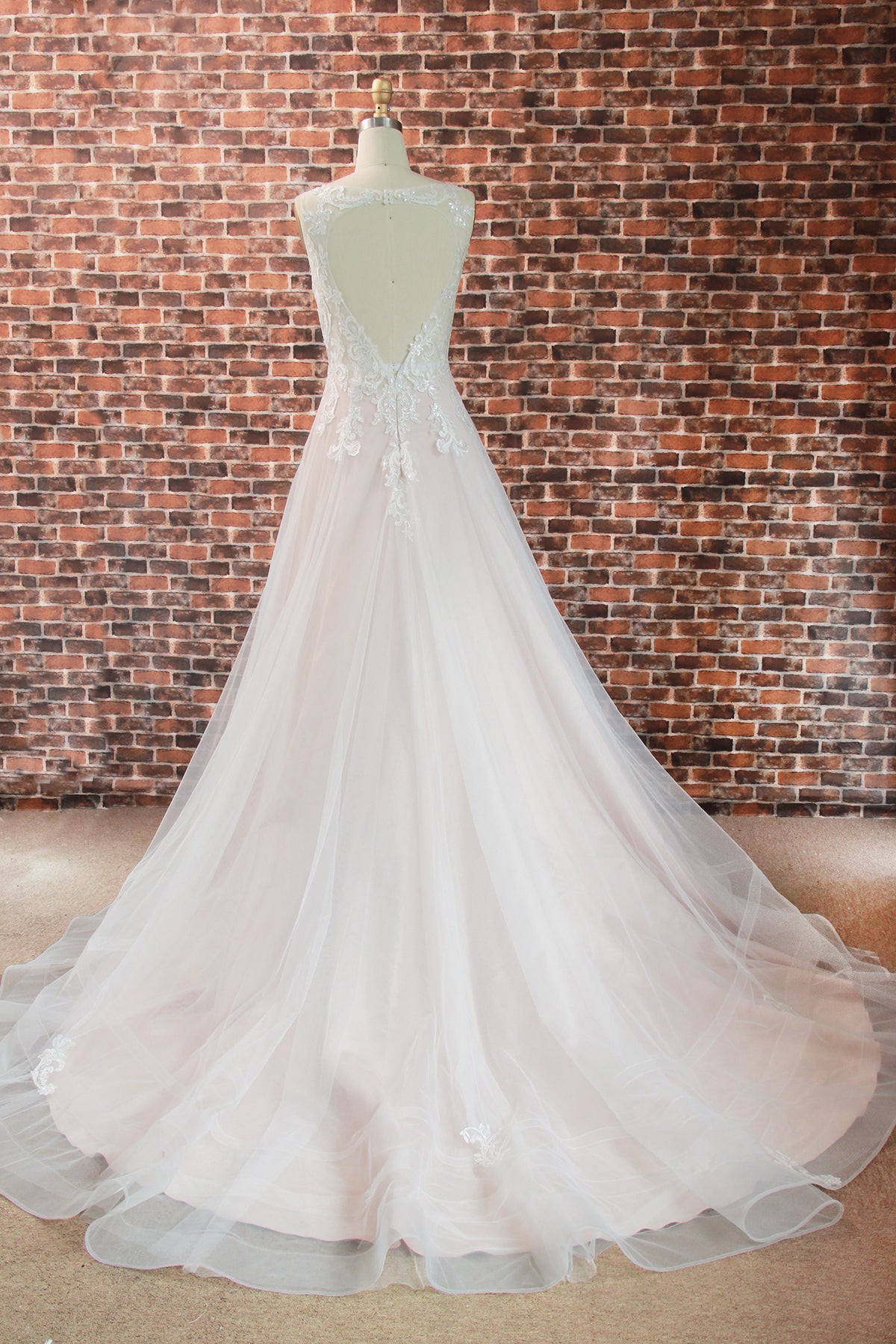 Ultra-romantic V-neck Heart-shape Back Wedding Gown