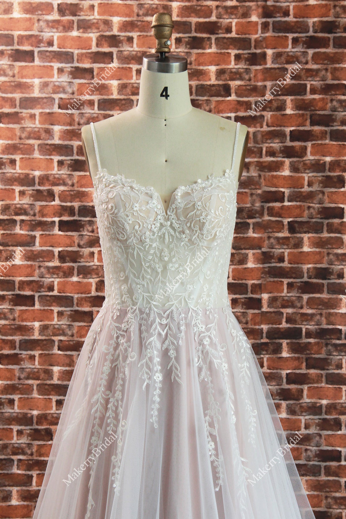 Beautiful Ethereal A-Line Wedding Dress with Spaghetti Straps