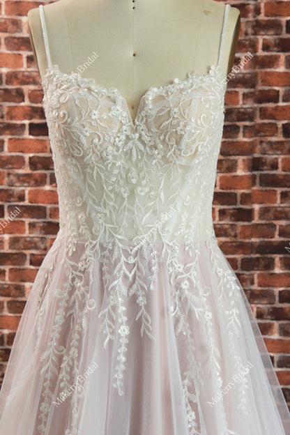 Beautiful Ethereal A-Line Wedding Dress with Spaghetti Straps