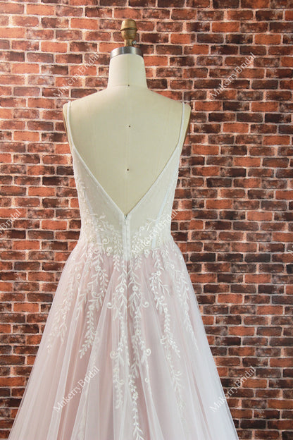 Beautiful Ethereal A-Line Wedding Dress with Spaghetti Straps