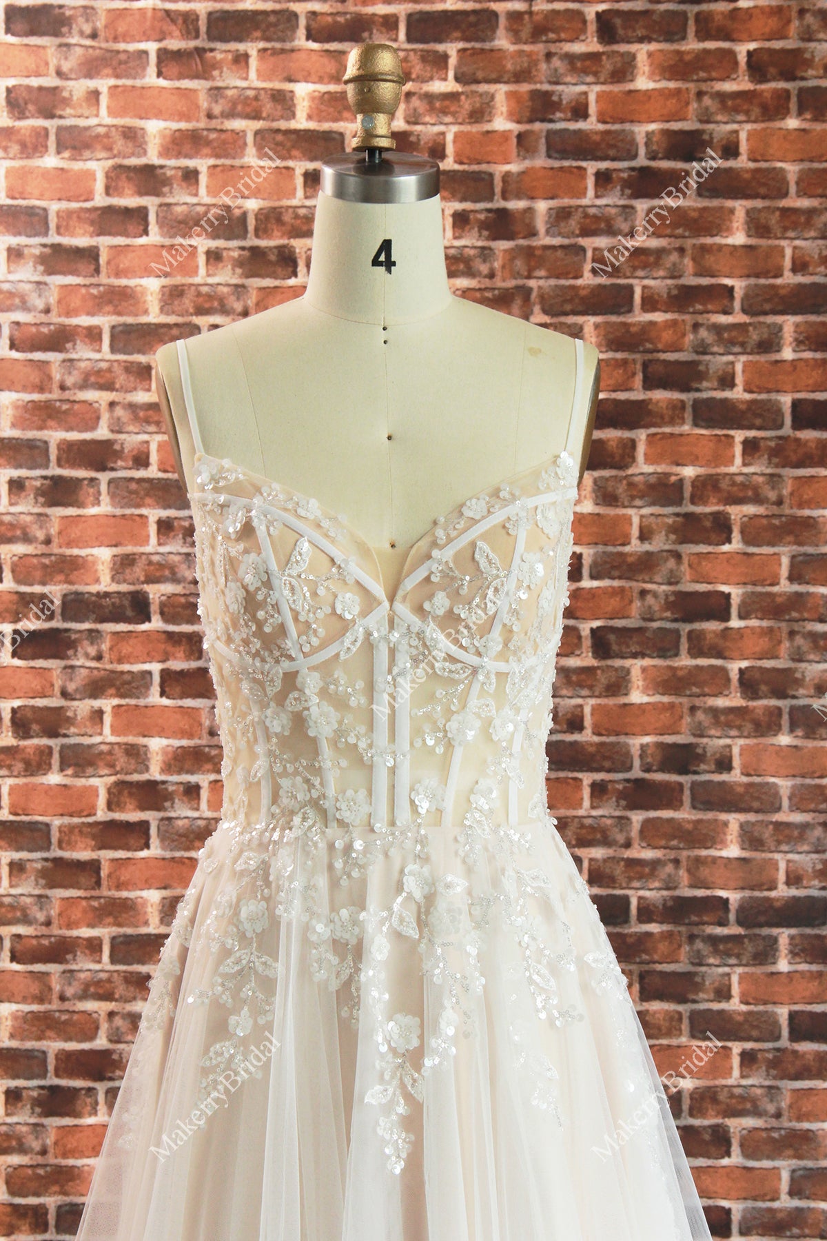 Boho See Through Lace Wedding Dress With 3D beaded Flowers