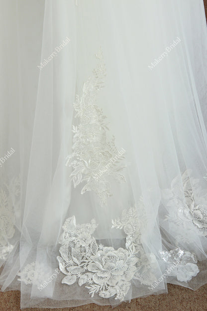 A-line Spaghetti Straps Lace Princess-Style Bridal Gown