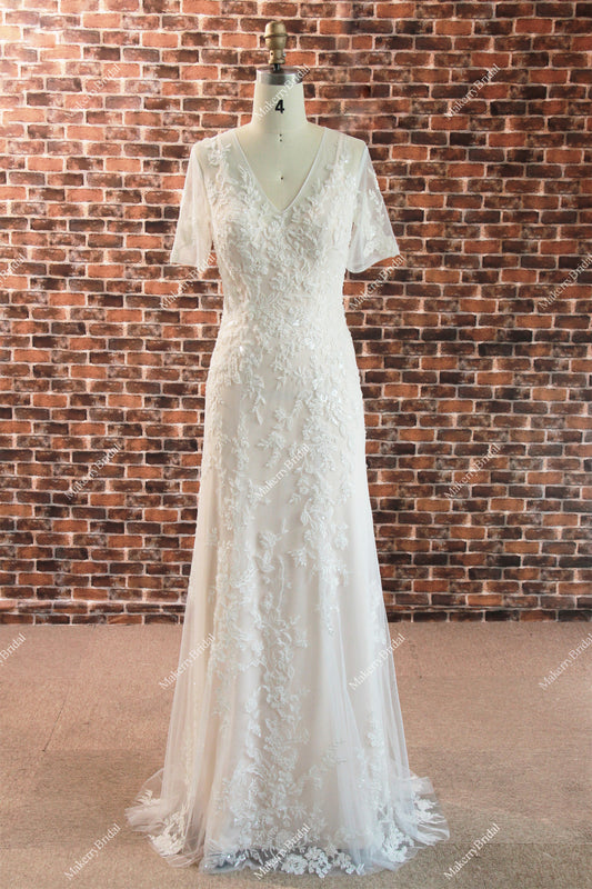 Beaded Lace Beaded Lace and Tulle Wholesale Sheath Wedding Dress