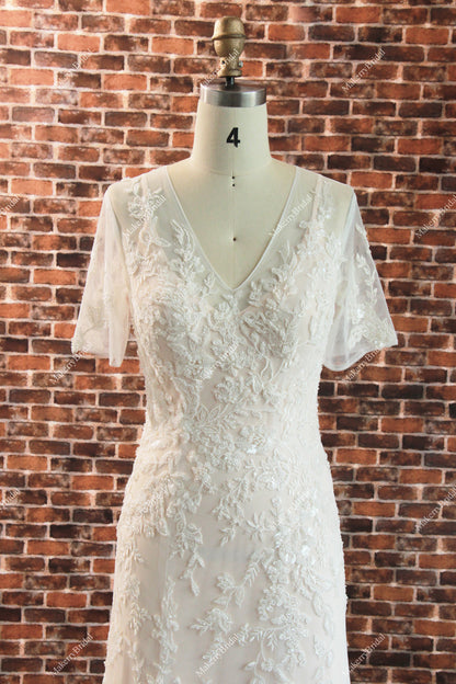 Beaded Lace Beaded Lace and Tulle Wholesale Sheath Wedding Dress