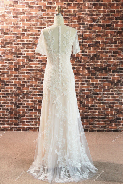 Beaded Lace Beaded Lace and Tulle Wholesale Sheath Wedding Dress