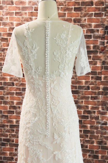 Beaded Lace Beaded Lace and Tulle Wholesale Sheath Wedding Dress