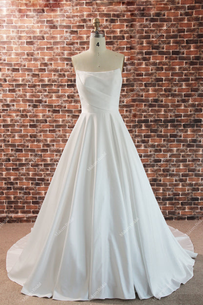 Fashionable A-line Satin Wedding Dress with Asymmetric Pleating