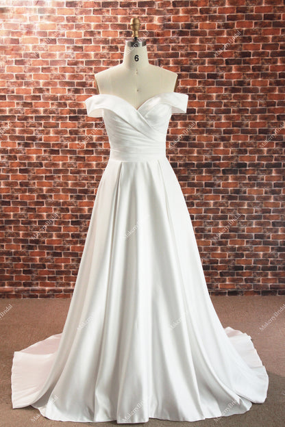 Off-the-Shoulder Portrait Neckline Box-Pleated Ballgown with Pockets