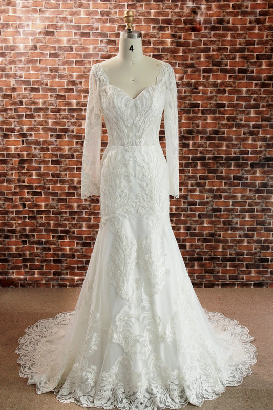Romantic Mermaid Sweetheart Bridal Gown With Detachable Illusion Long Sleeves