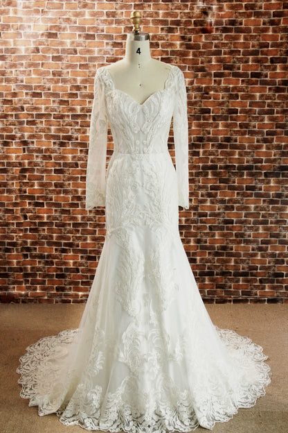 Romantic Mermaid Sweetheart Bridal Gown With Detachable Illusion Long Sleeves