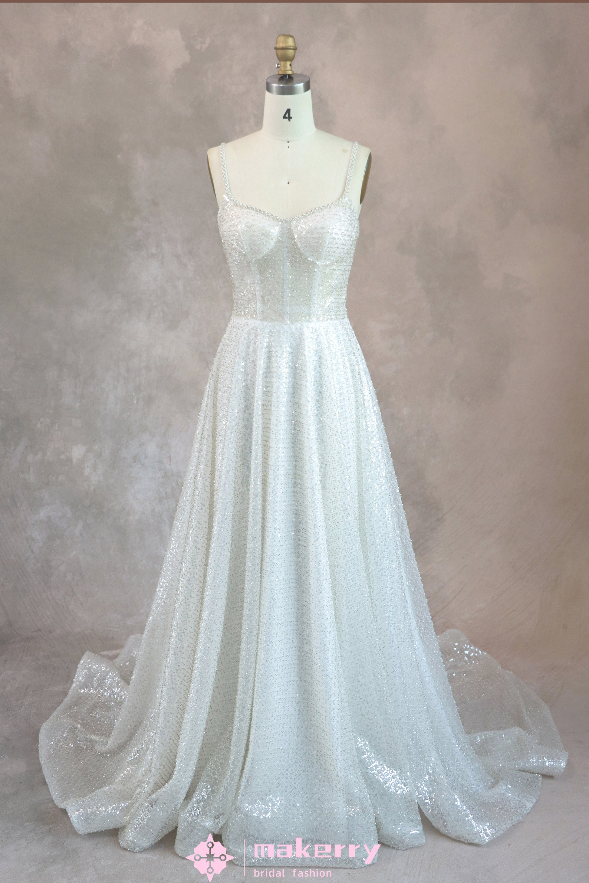Charming Spaghetti Strap Beaded Lace Wedding Gown MakerryBridal Charming Spaghetti Strap Beaded Lace Wedding Gown MakerryBridal