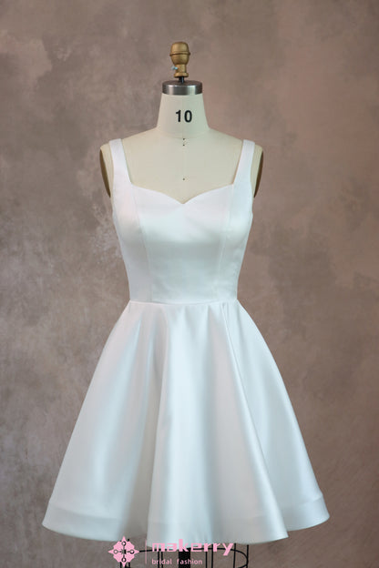 A Line Short Mini Satin Wedding Dress