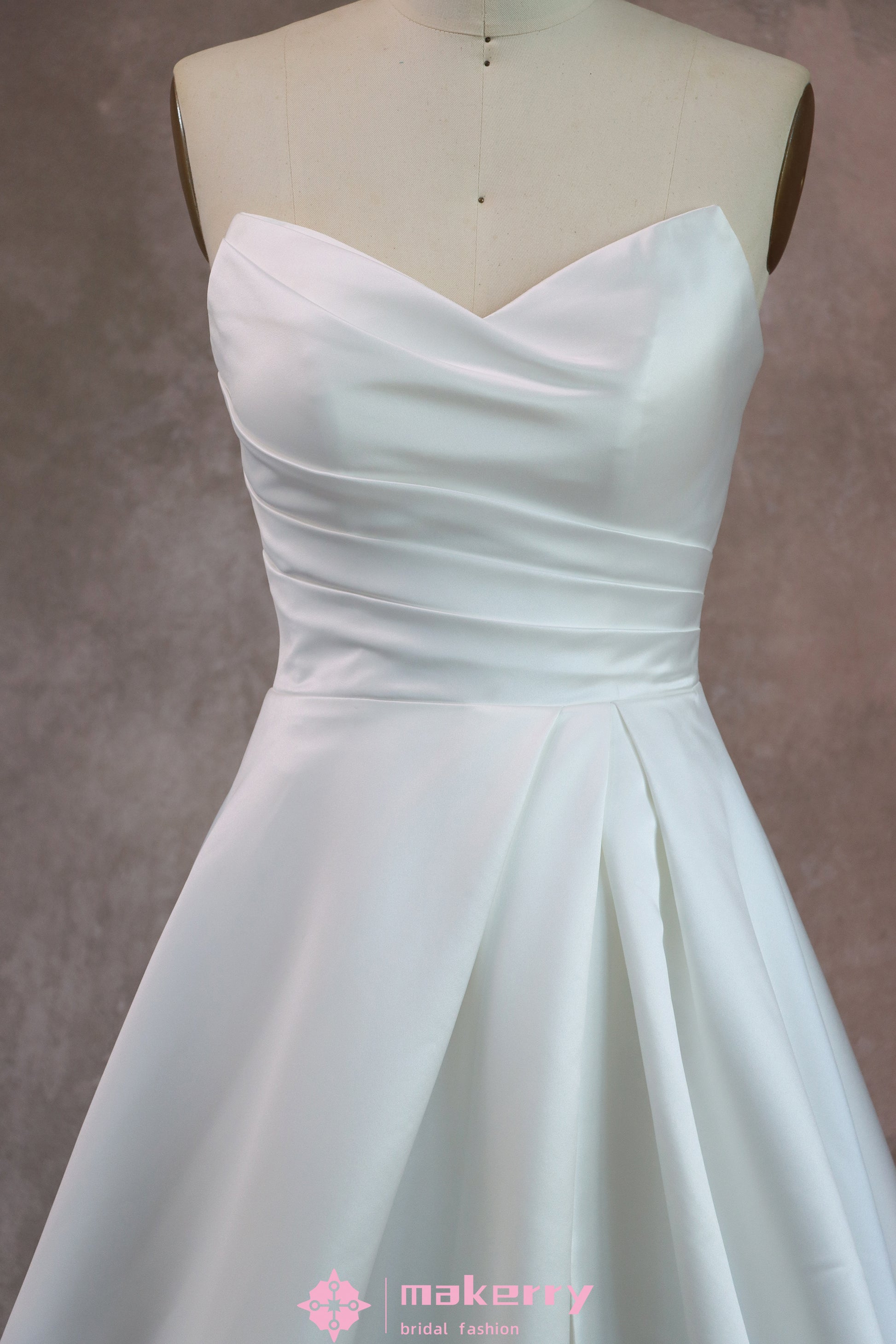 Satin A-Line wedding Gown With Split MakerryBridal Satin A-Line wedding Gown With Split MakerryBridal
