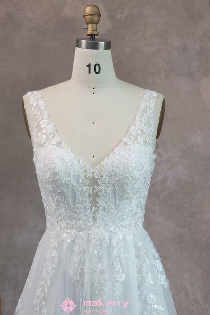 Lace Bodice & Glitter Tulle Skirt Designer Bridal Gown