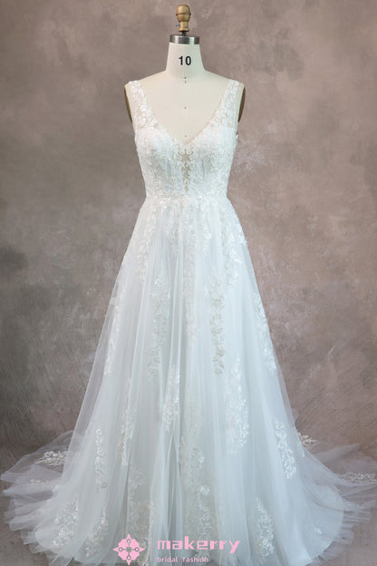 Lace Bodice & Glitter Tulle Skirt Designer Bridal Gown