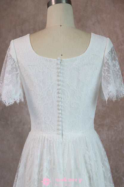 Vintage A Line Tiered Lace Wedding Dress With Square Neckline