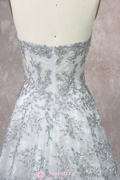 Glittering Silver Wedding Gown With Split