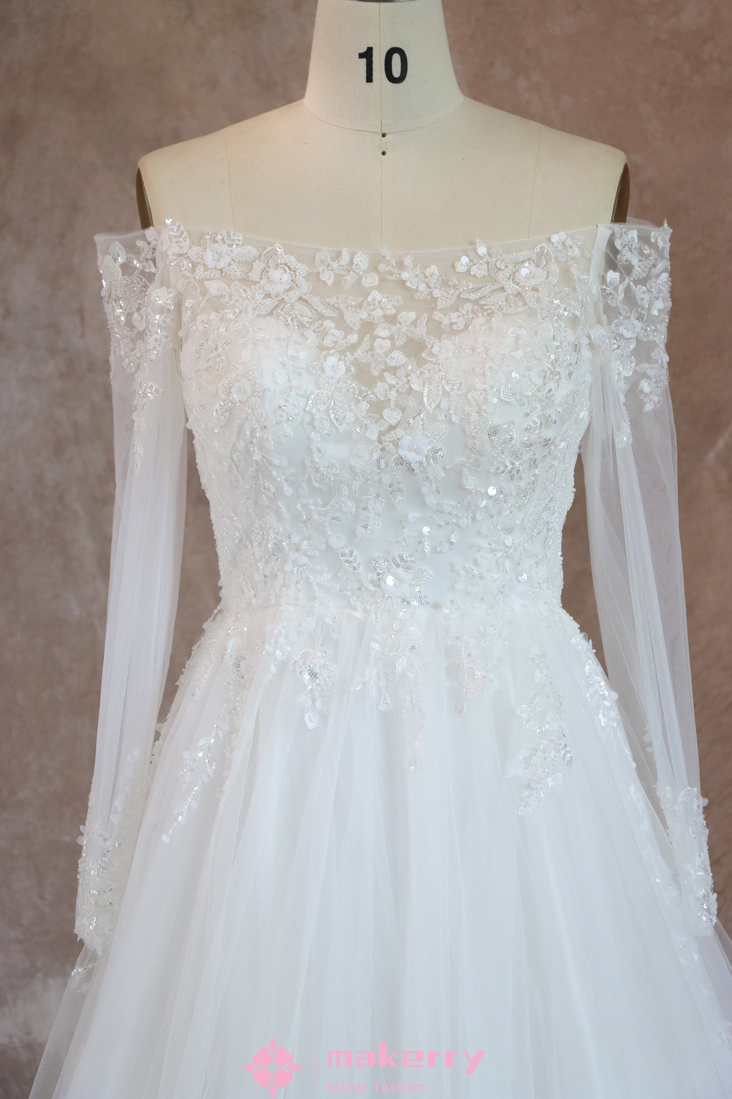 Long Sleeve Wedding Gown With Beaded Lace