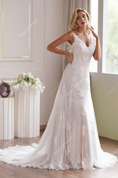 Romantic Strap V-Neck Fit & Flare Wedding Dress