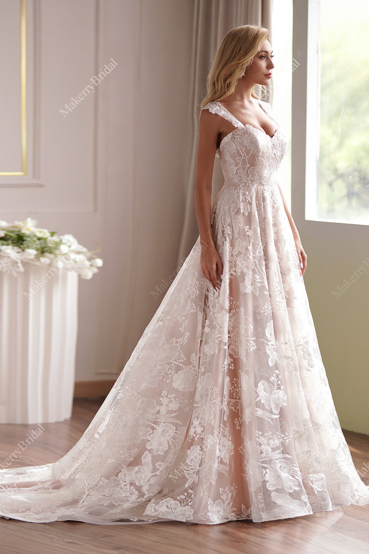 Dreamy Floral A-Line Wedding Dress With Lace