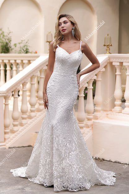 Spaghetti Strap Sweetheart Neckline Fit And Flare Wedding Dress