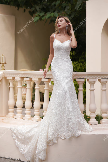 Spaghetti Strap Sweetheart Neckline Fit And Flare Wedding Dress