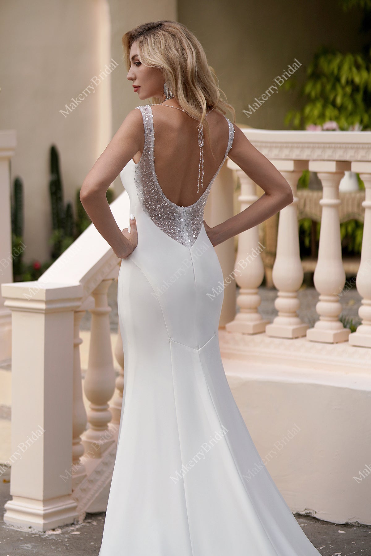 Simple Crepe Wedding Dresses With Beaded Backless MakerryBridal Simple Crepe Wedding Dresses With Beaded Backless MakerryBridal