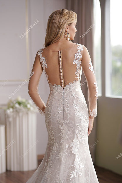 Wedding Dresses Bride Stella York Spring 2016 Long Sleeve Lace Appliques Bridal Dress With Illusion Back Wedding Dresses Bride Stella York Spring 2016 Long Sleeve Lace Appliques Bridal Dress With Illusion Back