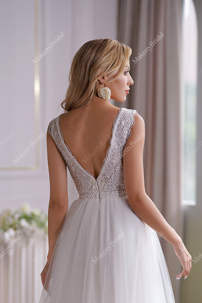 Illusion Lace Boho Wedding Dress With Alluring Open Back