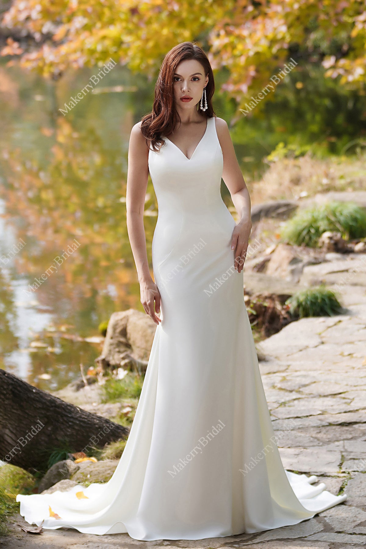 Simple Fit & Flare Wedding Dress With A Deep-V Back MakerryBridal Simple Fit & Flare Wedding Dress With A Deep-V Back MakerryBridal