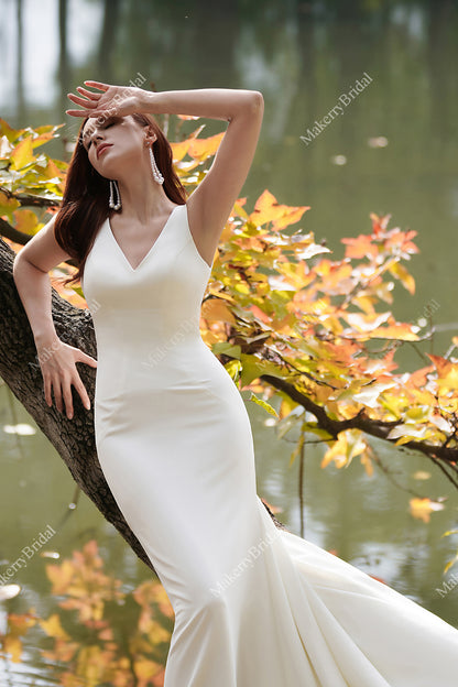 Simple Fit & Flare Wedding Dress With A Deep-V Back