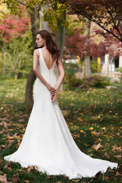 Simple Fit & Flare Wedding Dress With A Deep-V Back